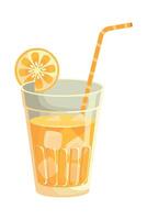 Orange juice with straw and slice of lemon illustration vector