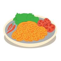 A plate of noodles with tomatoes and green peppers vector