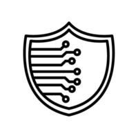 A black and white image of a shield with a circuit board inside vector