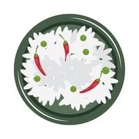 A plate with rice and peppers on it vector