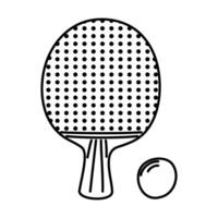 Table tennis racket and ball. Hand drawn ping pong paddle with dotted surface pattern. Black and white design for sport related icon, logo or educational material. vector