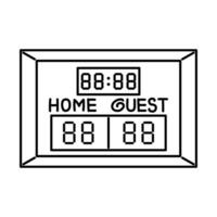 Sports scoreboard icon black outline. A rectangular scoreboard with digital numbers and sections labeled HOME and GUEST. For sports educational materials. vector