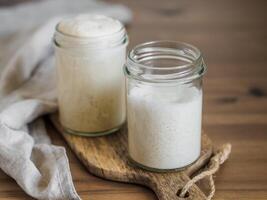Wheat sourdough starter different hydration levels photo