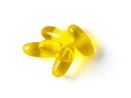 Omega 3 fish oil capsules isolated on white photo