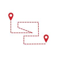 Navigation line. Map pointer icon. Red linear icon on white background. a directional line that shows the direction of a journey from one point to another on a digital map. vector
