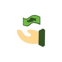 Money in hand icon in flat color style. Hand with dollar bill. Graphic design elements illustrating wealth, finance, money and the economy in a line style isolated on a white vector