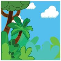 Illustration of a Tropical Landscape Background with Palm Trees and Plants. Design element illustration background in square shape with Natural theme vector