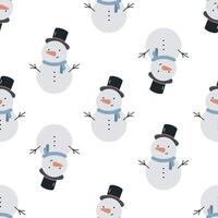 Seamless pattern with cute cartoon snowman. Flat background. Winter print. Christmas design. Creative texture for fabric, wrapping, textile, wallpaper, apparel. vector