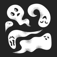 Set of cute ghosts. Black and white funny ghosts with various emotions. isolated illustrations with noise texture. For Halloween, cards, stickers, prints, fabrics, events. vector
