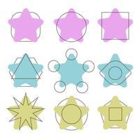 Star icons with different shapes around. Flat design for logo, print, card, web, social media vector