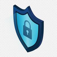 Secure vpn. VPN protection with a shield. Shield lock in futuristic blue style. Cyber security. illustration vector