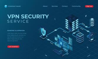 Isometric VPN security landing page concept. Cyber security. Digital technology website landing page. illustration vector