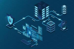VPN protection with a shield. Virtual private network security technology concept. Cyber security. illustration vector