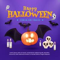 A Halloween background showcasing pumpkins, flying bats, and decorative flags, creating a fun and festive atmosphere for the holiday celebration. vector