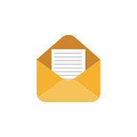 Open envelope icon. Flat illustration of open envelope icon for web design. Open envelope with a document. New letter. Sending correspondence. vector