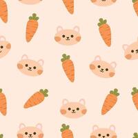 Hand drawn cute face rabbit and carrot seamless pattern. Suitable for use for children's and baby designs and also printed on fabrics for clothes, t-shirts, blankets, baby bibs etc vector