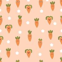 Hand drawn cute kawaii carrot seamless pattern with many expression. Suitable for use for children's and baby designs and also printed on fabrics for clothes, t-shirts, blankets, baby bibs etc vector