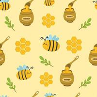 Hand drawn cute bee seamless pattern with honeycomb . Suitable for use for children's and baby designs and also printed on fabrics for clothes, t-shirts, blankets, baby bibs etc vector
