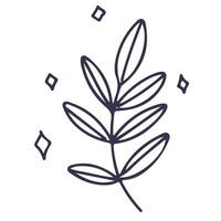Line illustration of fantasy leaf with miracle star shining. Hand drawn icon isolated on white background vector