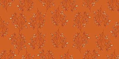 autumn seamless pattern abstract floral background with leaves, hand drawing flat color. vector