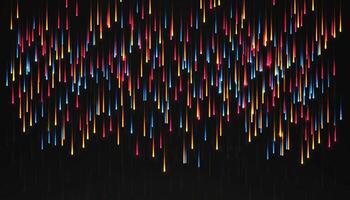 Gradient color meteor background design. Colorful falling sparkles background design with pink, blue, and orange gradient colors. vector