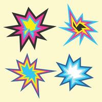 Set of Cartoon effect explosions or Sparkle Star Icon, Burst Border vector