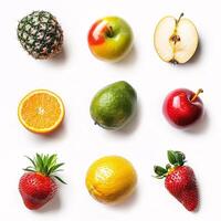 Vibrant Array of Fresh Fruits. A Colorful Selection of Nine Juicy, Sweet, and Tangy Fruits Highlighting photo