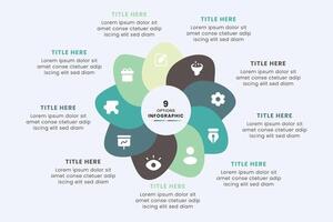 Business Circle chart infographic template design. Timeline concept with 9 steps. Can be used for presentations, workflow layout, diagram, banner, web design, Illustration. vector