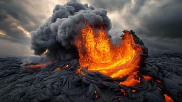 Natural disasters The volcano with lava. photo