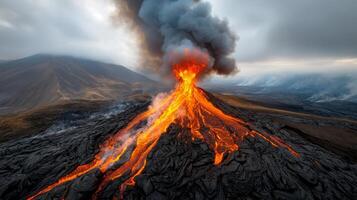 Natural disasters The volcano with lava. photo