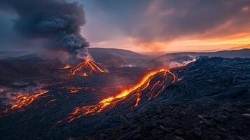 Natural disasters The volcano with lava. photo