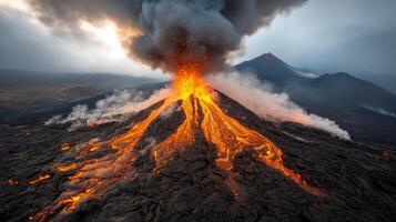 Natural disasters The volcano with lava. photo