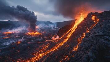 Natural disasters The volcano with lava. photo