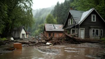 natural disaster,Flash floods flowed down from the mountains, destroying cities. photo