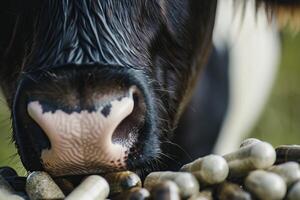 Cow eating supplements, exploring ethical concerns in modern farming photo