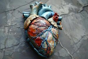 Anatomical heart model showing arteries and veins for medical study photo