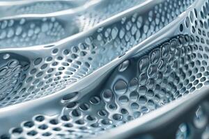 Abstract metallic structure with holes forming wavy pattern photo