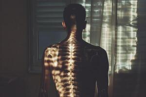 Man standing by window showing spine and bones photo