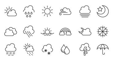Weather icons pack in line style. Clouds logo and sign, illustration. Weather forecast, Weather line icon set isolated. simple Thin line icons collection. vector