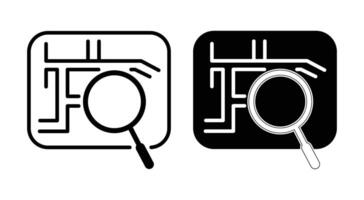 map and GPS navigation icon set, Search Location icon set. find place location pin with magnify glass in root, search for a place on a map icon. vector