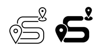Black route tracking icon, simple 2 pins searching flat design pictogram, Destination icon isolated on white background, vector