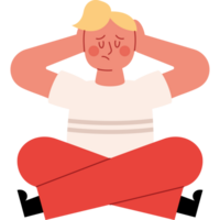 A man sitting in a lotus position with his hands on his head png