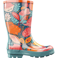 A pair of colorful rain boots with a floral design png