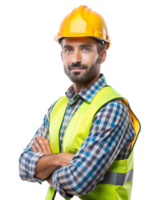 Construction Worker Engineer standing Looking into Camera Side Angle isolated White Transparent Background png