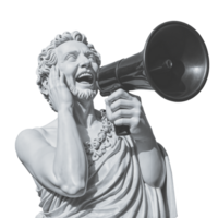 Plaster statue of a head and open mouth of a man with a megaphone. Concept of orators, heralds, propagandists and agitators png