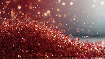 Red glitter particles with bokeh effect Abstract background photo