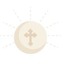 A cross on a white moon with rays coming from it png