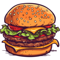 A hamburger with cheese and lettuce on it png