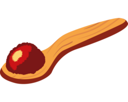 A wooden spoon with a red apple on it png