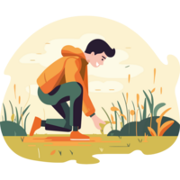 Man picking up grass in the field png
